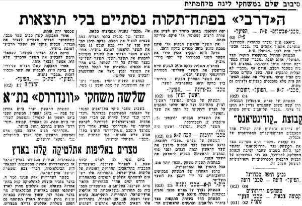 סיקור משחקי הליגה מתוך עיתון ספורט הבוקר