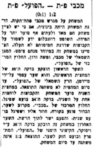 גביע - סיבוב ראשון - מכבי פתח-תקוה (2:1) - סיקור המשחק בעיתון "הבוקר"