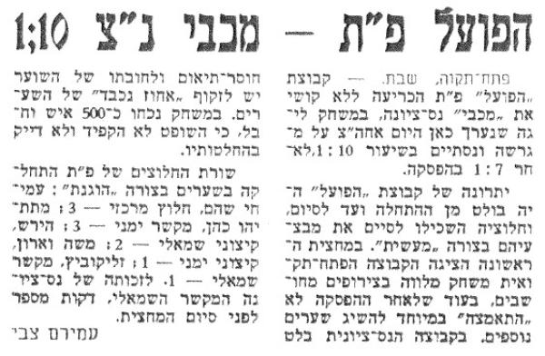 סיקור המשחק בעיתון ספורט ישראל