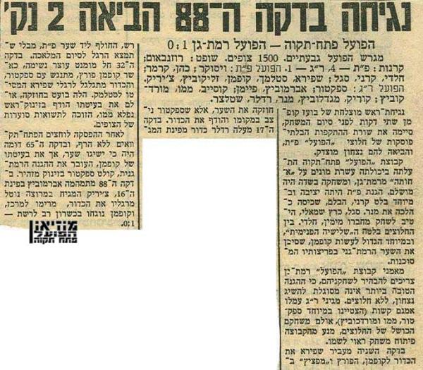 סיקור המשחק מתוך חדשות הספורט.