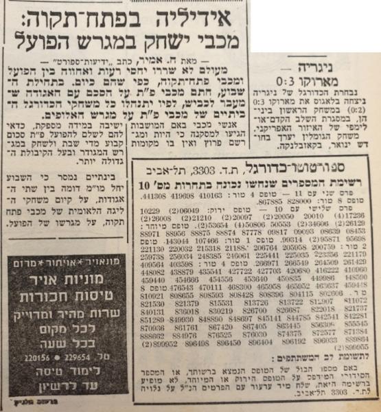 ידיעה על השכרת מגרש הפועל פ"ת ע"י מכבי פ"ת