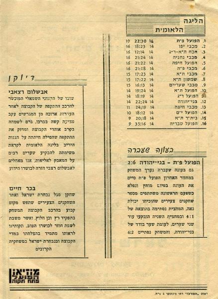 מחזור 15 - בני יהודה (1:1) - תוכניית המשחק, עמוד שני