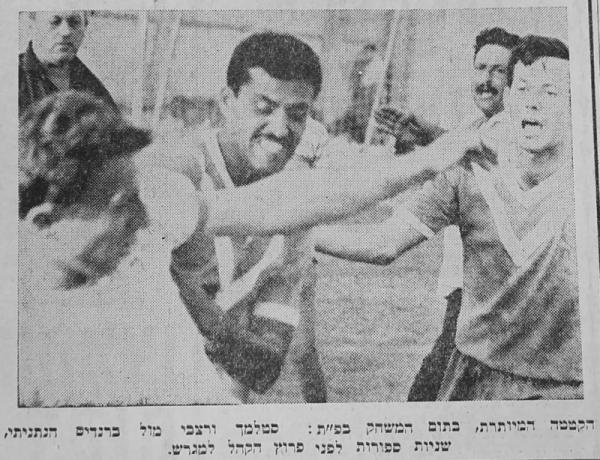 מחזור 28 - מכבי נתניה (2:2) - קטטה בתום המשחק מול נתניה - נחום סטלמך ואבשלום רצאבי מול אורי ברנדס מנתניה