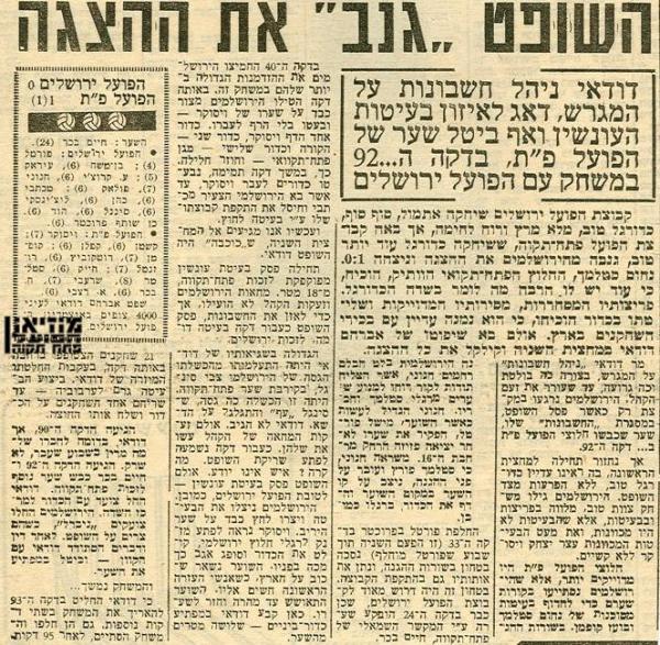 מחזור 11 - הפועל ירושלים (0:1) - סיקור המשחק מתוך ידיעות אחרונות.