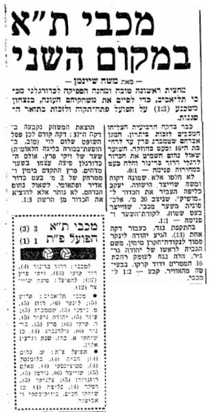 מחזור 30 - מכבי תל-אביב (3:1) - סיקור המשחק בידיעות אחרונות