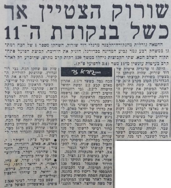 גביע - רבע גמר - הכח רמת-גן (1:1) - סיקור המשחק בידיעות אחרונות