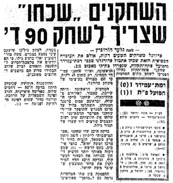 סיקור המשחק בידיעות אחרונות