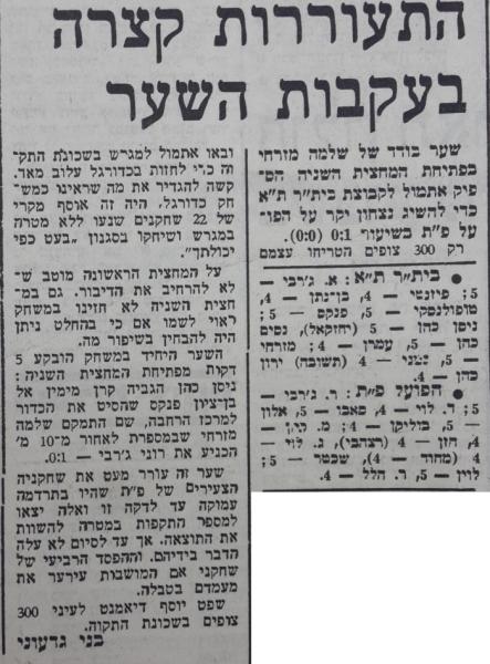 סיקור המשחק בעיתון דבר