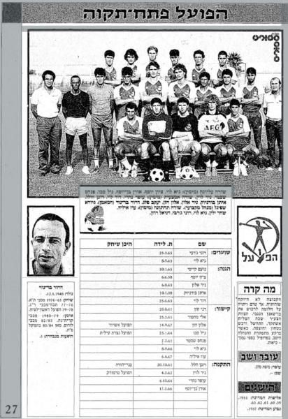 הפועל פ"ת במוסף פתיחת העונה של מעריב (עונת 1985/86)