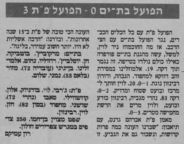 גביע - סיבוב ח' - הפועל בת-ים (0:3) - סיקור המשחק בעיתון חדשות