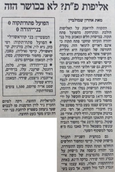 מחזור 26 - בני יהודה (0:0) - סיקור המשחק בהארץ