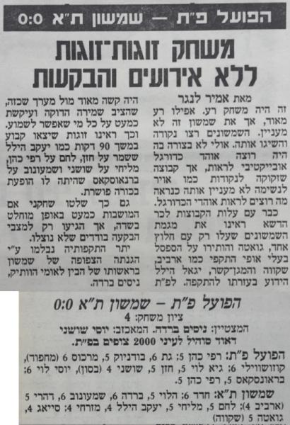 מחזור 16 - שמשון תל-אביב (0:0) - סיקור המשחק בעיתון דבר