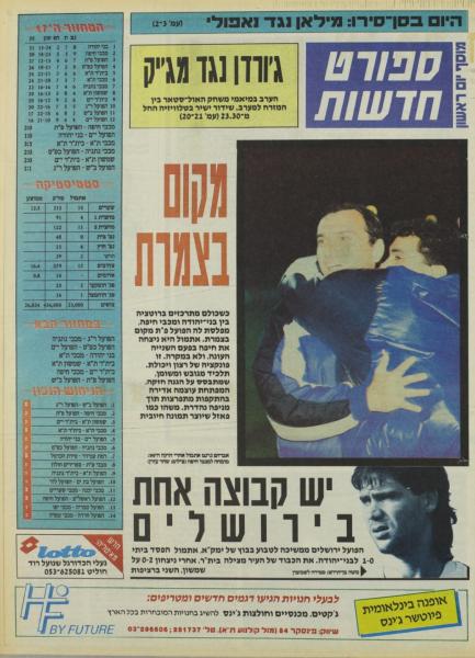 עמוד השער של מדור הספורט בעיתון חדשות
