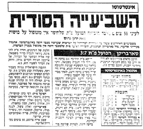 סיקור המשחק בידיעות אחרונות