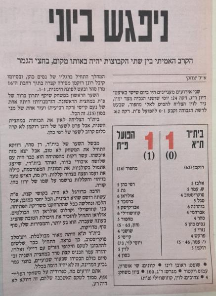 סיקור המשחק בעיתון חדשות