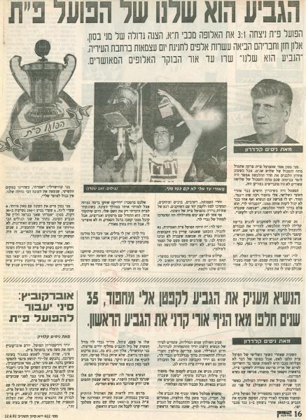 על הזכייה בגביע, מתוך המקומון 'שחק'.