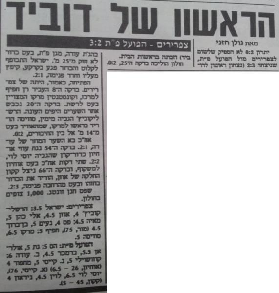 טוטו - מחזור 5 - צפרירים חולון (2:3) - סיקור המשחק בידיעות אחרונות