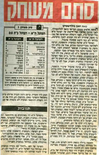 סיקור המשחק מתוך ידיעות אחרונות.