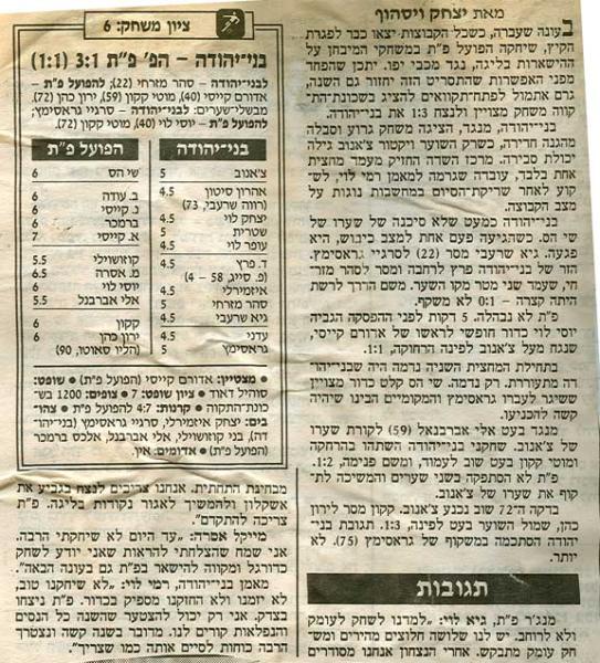 סיקור המשחק מתוך ידיעות אחרונות.