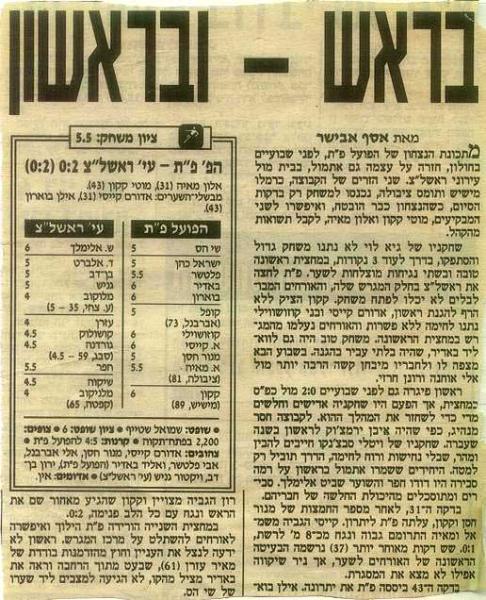 סיקור המשחק מתוך ידיעות אחרונות.