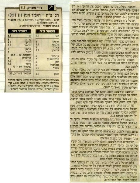 סיקור המשחק בידיעות אחרונות