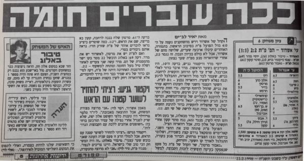 סיקור המשחק בידיעות אחרונות