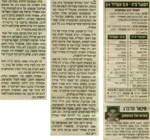 סיקור המשחק מתוך ידיעות אחרונות.