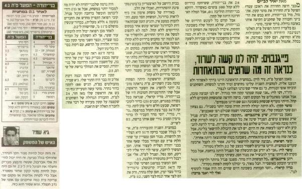 סיקור המשחק מתוך ידיעות אחרונות.