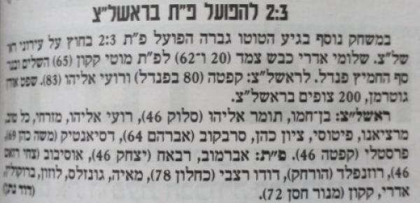 סיקור המשחק בידיעות אחרונות