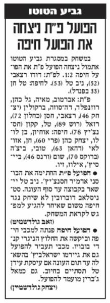 סיקור המשחק בידיעות אחרונות