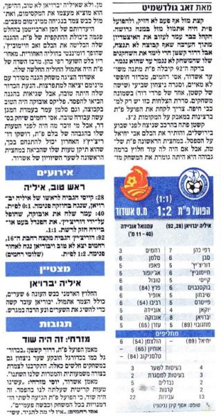 סיקור המשחק מתוך ידיעות אחרונות.