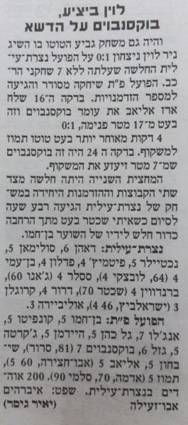 טוטו - מחזור 6 - הפועל נצרת-עילית (0:1) - סיקור המשחק בידיעות אחרונות