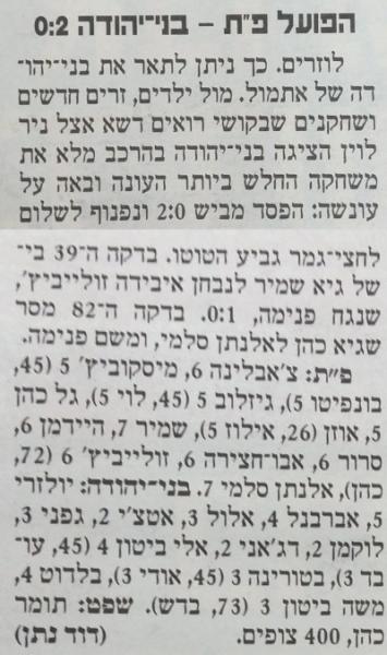 טוטו - מחזור 10 - בני יהודה (0:2) - סיקור המשחק בידיעות אחרונות