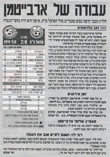 סיקור המשחק מתוך ידיעות אחרונות.
