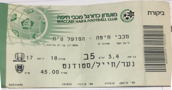כרטיס למשחק בין הפועל פתח תקוה ומכבי חיפה