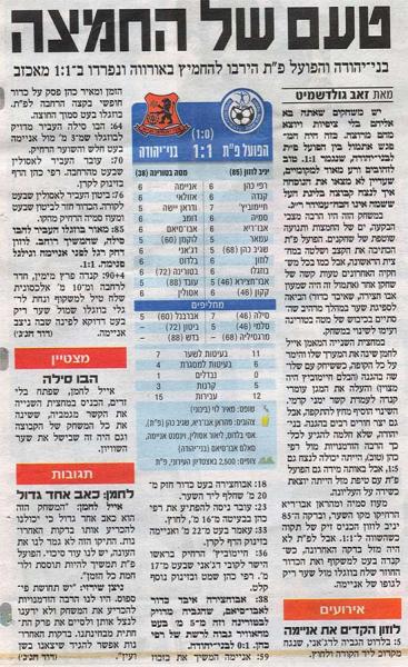 סיקור המשחק מתוך ידיעות אחרונות.