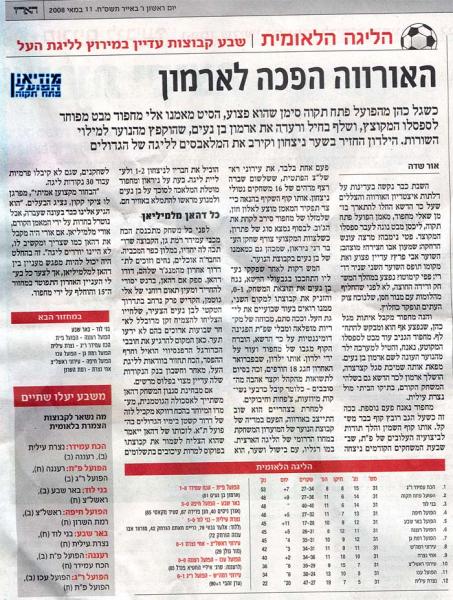 סיקור המשחק מתוך עיתון "הארץ".