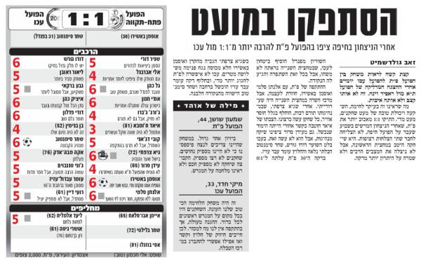 סיקור המשחק בידיעות אחרונות