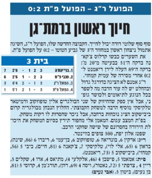 סיקור המשחק בידיעות אחרונות