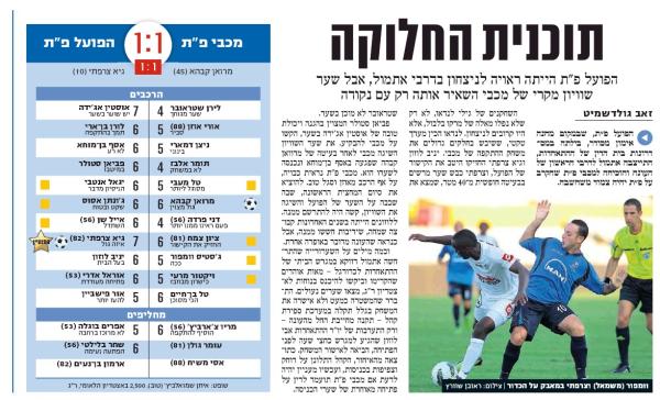 סיקור המשחק בידיעות אחרונות