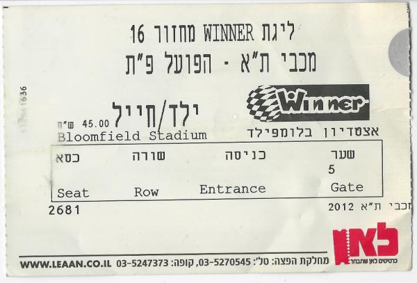 כרטיס למשחק בין הפועל פתח תקוה ומכבי תל-אביב