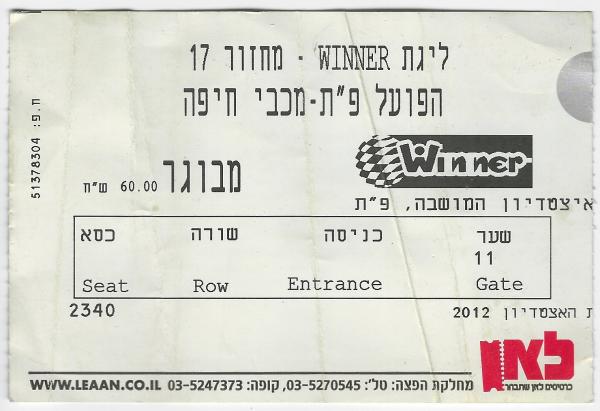 כרטיס למשחק בין הפועל פתח תקוה ומכבי חיפה