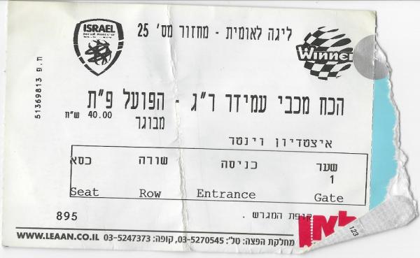 כרטיס למשחק בין הפועל פתח תקוה והכח רמת-גן