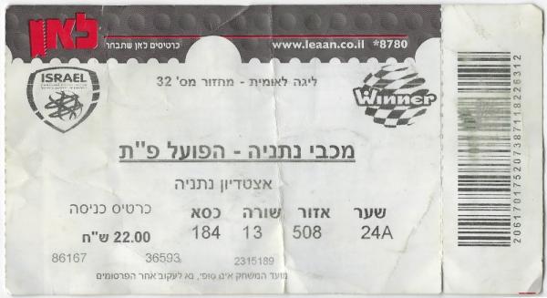 כרטיס למשחק בין הפועל פתח תקוה ומכבי נתניה