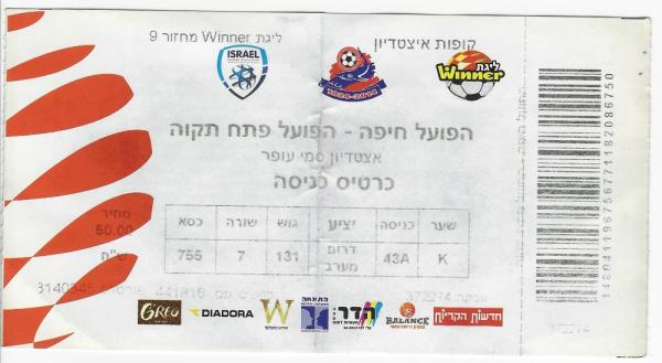 כרטיס למשחק בין הפועל פתח תקוה והפועל חיפה