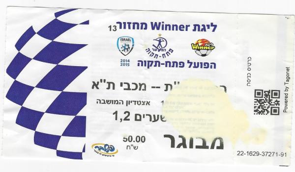 כרטיס למשחק בין הפועל פתח תקוה ומכבי תל-אביב
