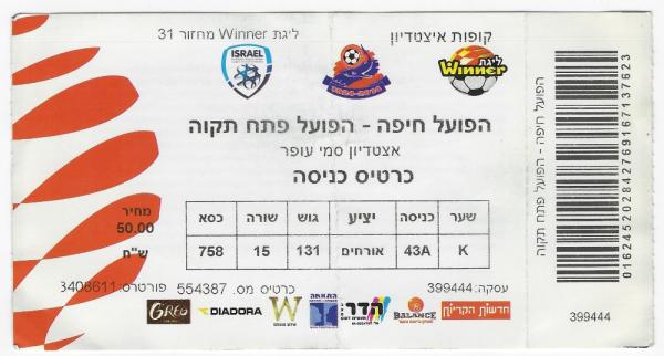 כרטיס למשחק בין הפועל פתח תקוה והפועל חיפה