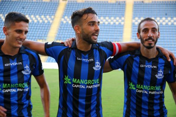 2019/20 - מחזור 8 - הפועל עכו (1:3) - יוסף עוודי,רם לוי וגל אסולין חוגגים בסיום המשחק