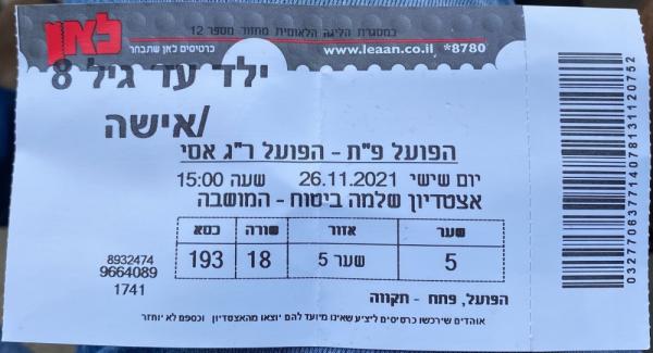כרטיס למשחק בין הפועל פתח תקוה והפועל רמת-גן