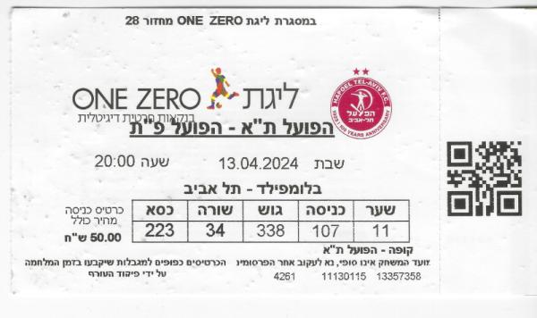 כרטיס למשחק בין הפועל פתח תקוה והפועל תל-אביב